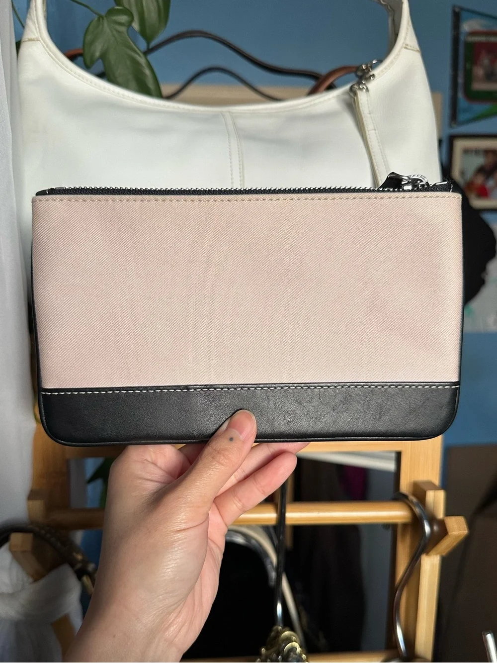 Coach Canvas and Black Leather-Trim Wristlet Pouch